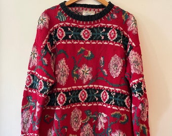 Vintage 90’s gorgeous EXPRESS Internationale Hand Knit Sweater chunky knit size L