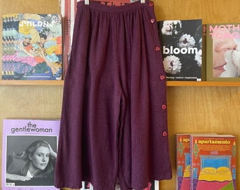 Vintage 80's Plum Purple Palazzo Pants Gaucho Culottes con bolsillo mezcla de lino 24" cintura