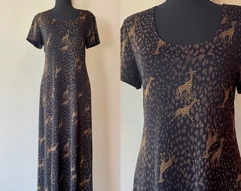 Giraffe Print Maxi Slip Dress Size 16W Vintage 1990’s Funky Print Maxi Dress