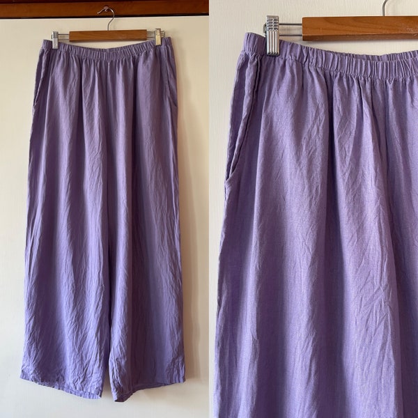 Vintage FLAX light  purple cropped wide leg linen pants size L classic