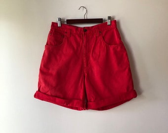 ladies red denim shorts