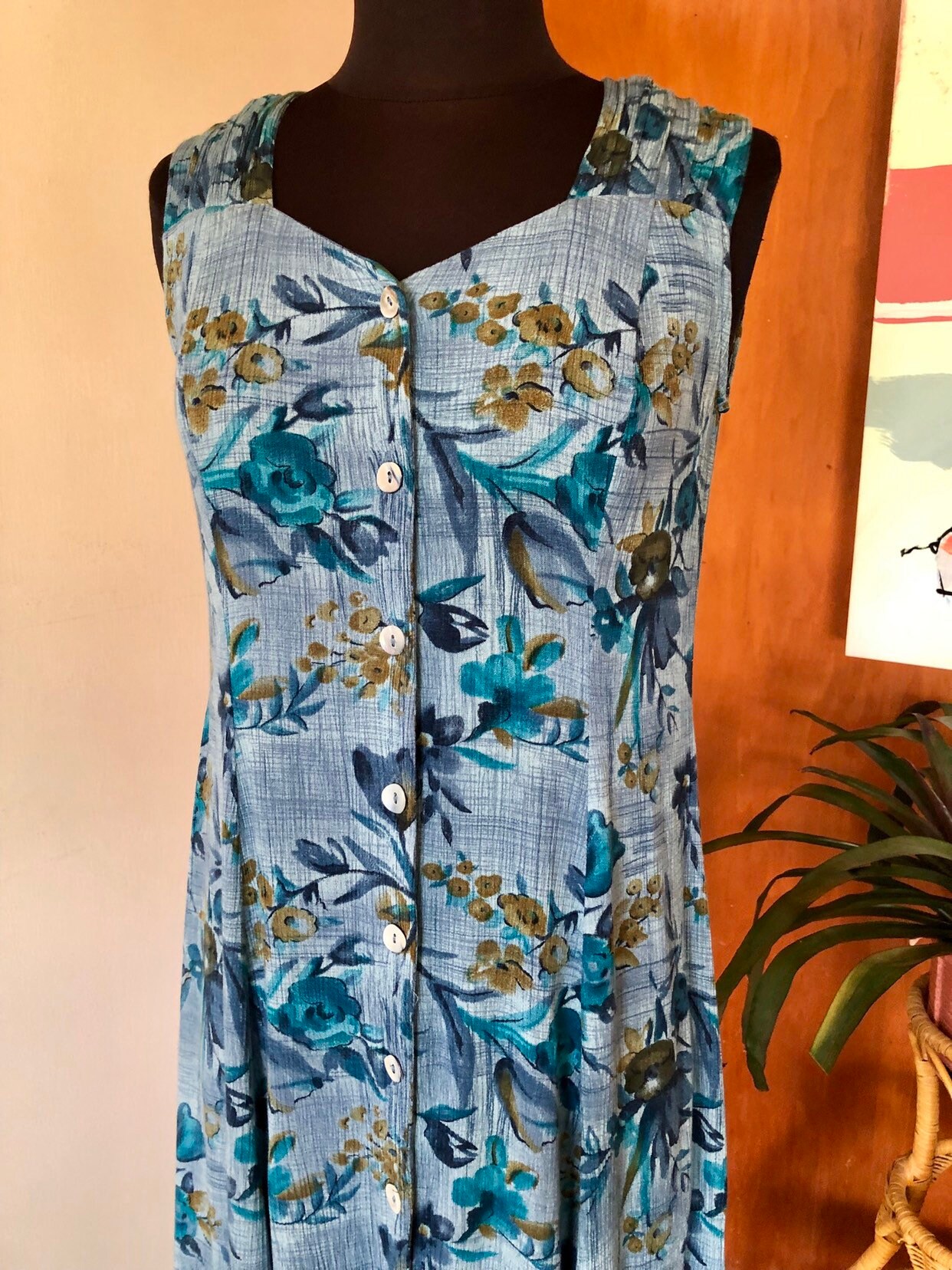 Women's Vintage 1990's Rayon Floral Midi Dress size 4 | Etsy
