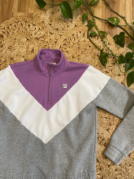 Vintage 90’s FILA Sweatshirt purple white gray si… - image 4