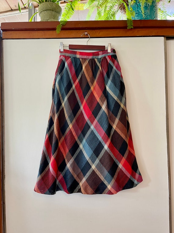 Vintage 80’s colorful plaid skirt textured cotton… - image 2