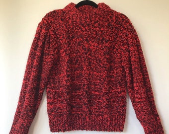 Vintage 80s red and black popcorn sweater chunky knit acrylic size large