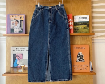 Vintage 90’s LIMITED JEANS midi length denim skirt high waisted 26” waist