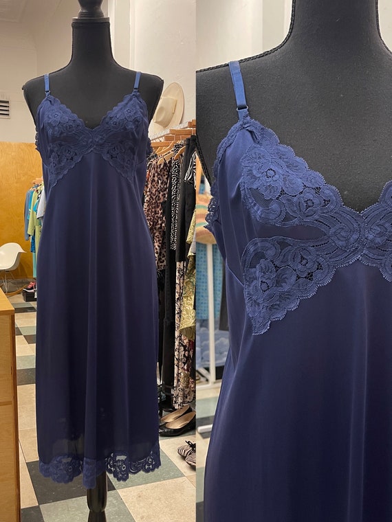 Vintage Vanity Fair Midnight Blue Slip Dress size 