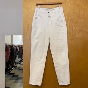 Vintage 80’s MARITHE’ FRANCOIS GIRBAUD white denim jeans high waisted tapered leg 29” waist