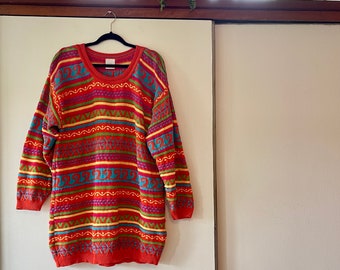 Awesome vintage 90’s Colorful bright bold textured cotton tunic sweater size L