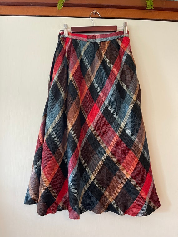 Vintage 80’s colorful plaid skirt textured cotton… - image 7