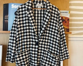 Vintage 90’s black and white plaid Slouchy Oversized Lightweight Blazer medium