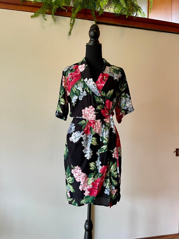 Vintage 90’s Carol Anderson wrap dress dark flora… - image 8