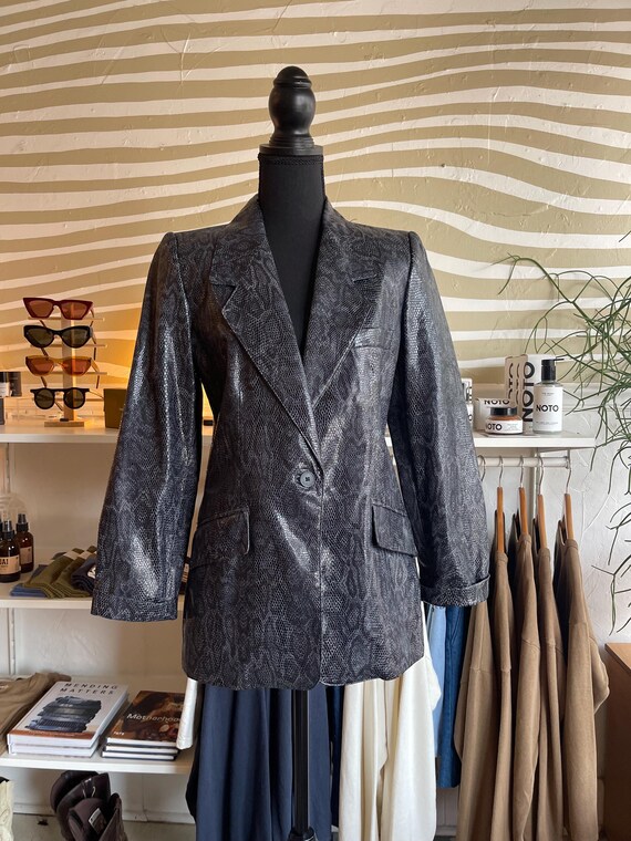 Vintage 90s Ellen Tracy Linda Allard Faux Reptile Leather Blazer Jacket Size 4 Etsy