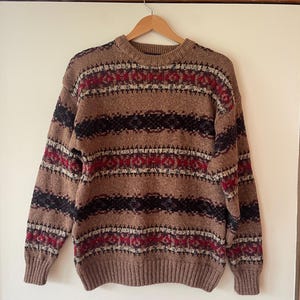 Vintage 90’s textured multicolored grandpa sweater size M chunky knit
