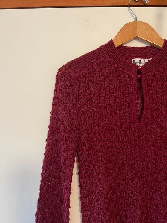 Vintage 70’s Cranberry Open Knit Textured Sweater 