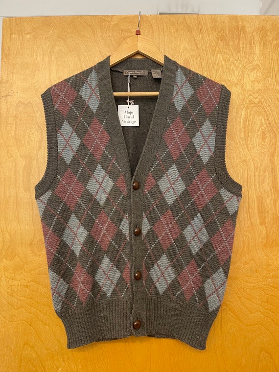 Vintage 90’s Argyle sweater vest size M Grandpa S… - image 3