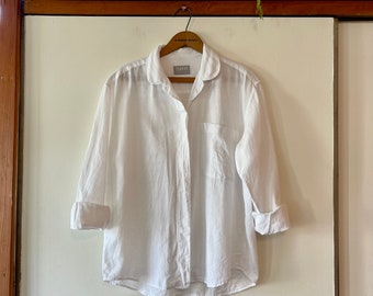 Vintage ESPRIT COLLECTION white linen blend Button Up Tunic Blouse Lightweight Size Small