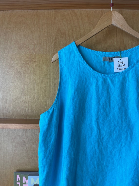 Vintage FLAX Turquoise Linen sleeveless blouse Si… - image 6