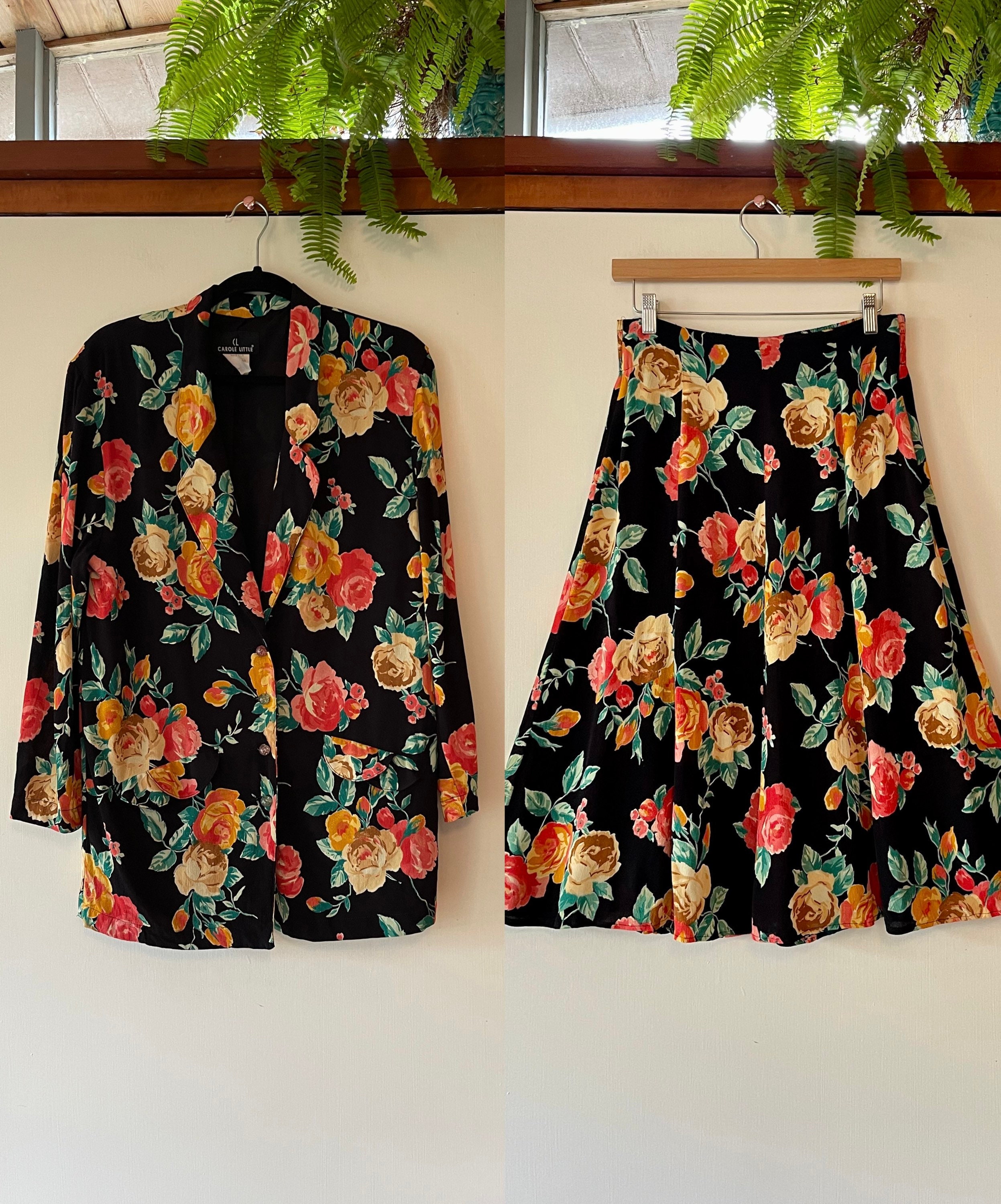 Gorgeous 90s Carole Little Floral Two Piece Jacket and Skirt Set Size Medium Etsy
