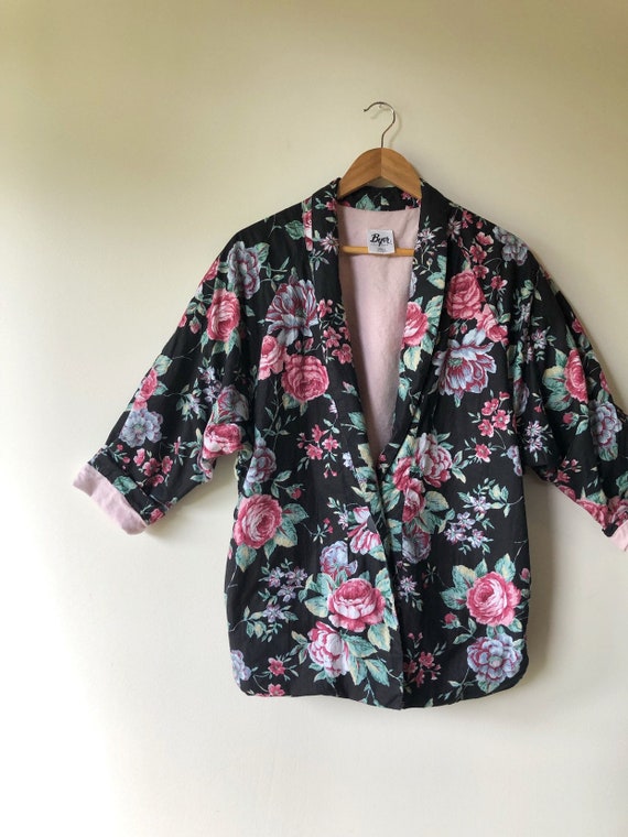 Vintage 80's Floral Print Blazer Oversized Fit Bo… - image 3