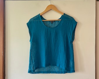 Vintage EILEEN FISHER Turquoise linen top size XS Classic