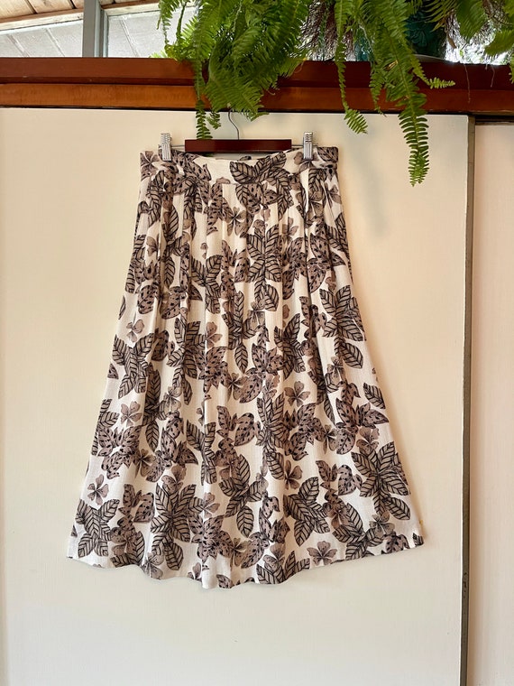 Vintage 80's tropical leaf print Midie Skirt 31” … - image 3