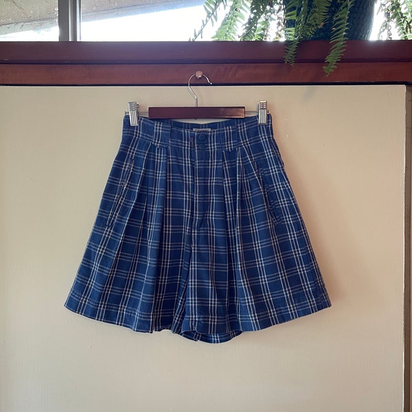 Vintage 90’s ESPRIT SPORT blue plaid shorts high waisted size 3/4 cotton