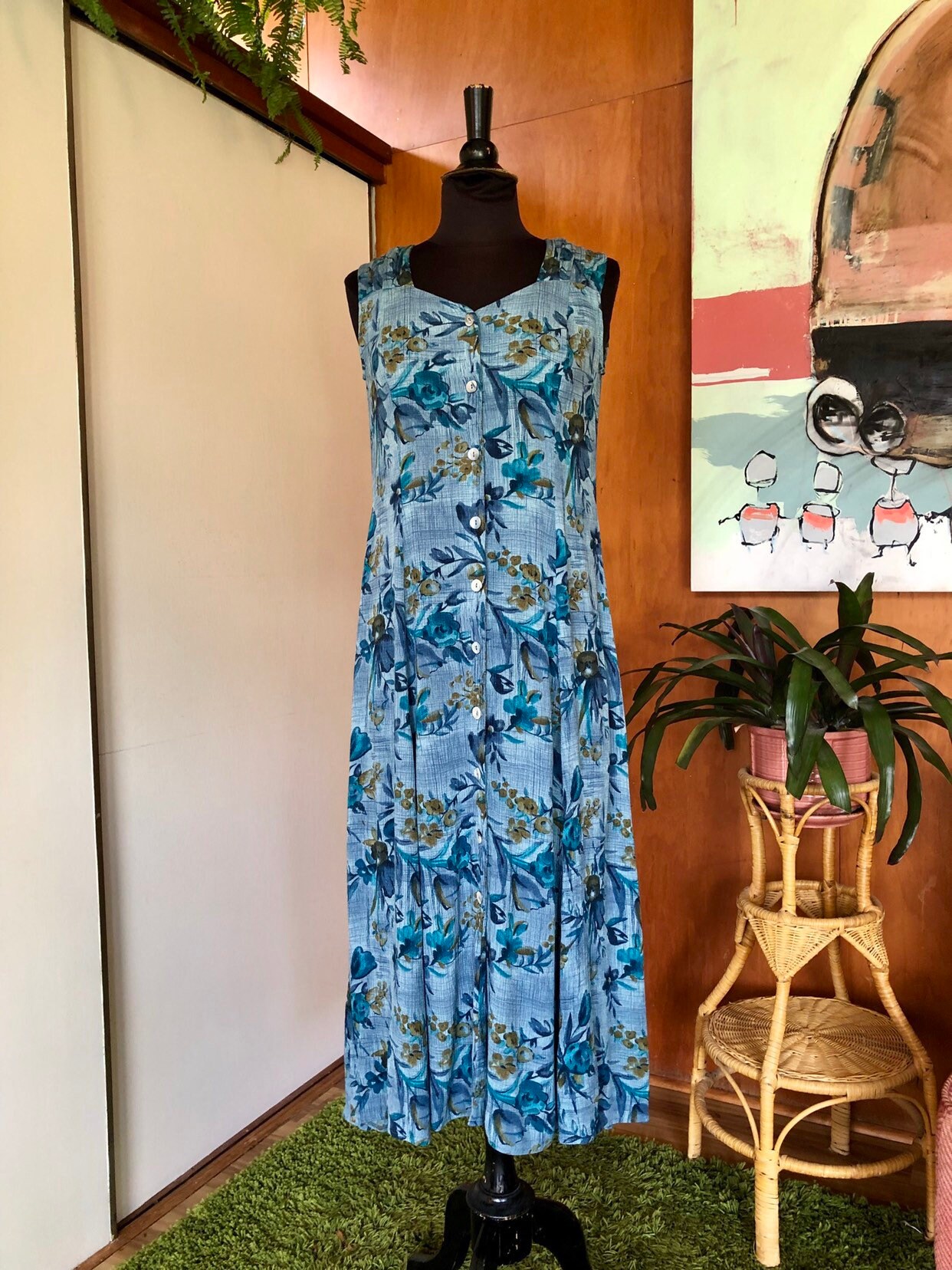 Women's Vintage 1990's Rayon Floral Midi Dress size 4 | Etsy