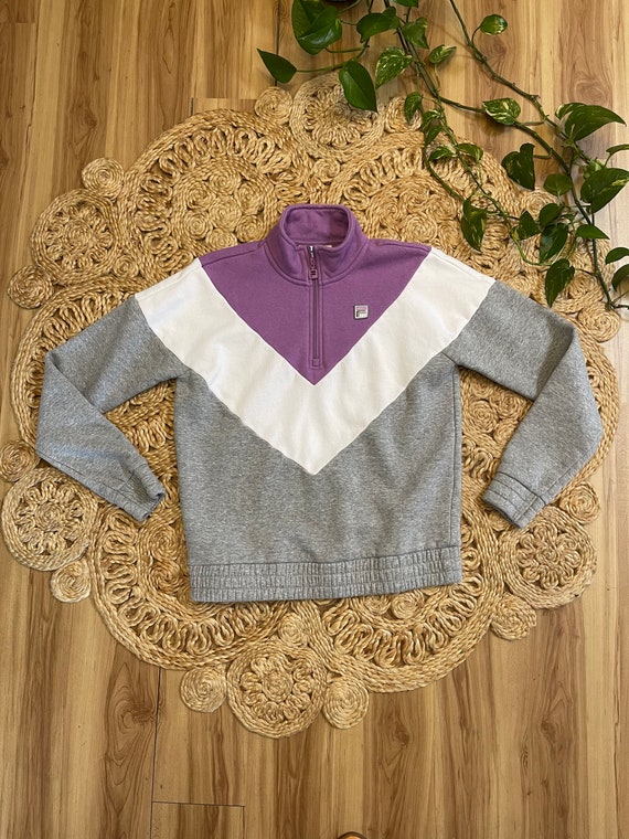 Vintage 90’s FILA Sweatshirt purple white gray si… - image 7