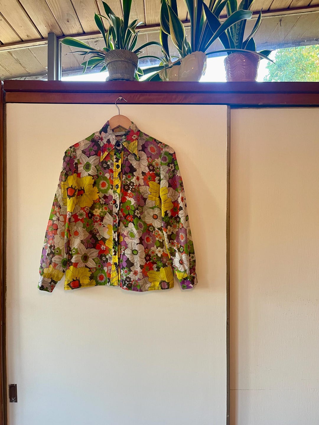 Vintage Print Button Blouse with Underlay - L main image 0
