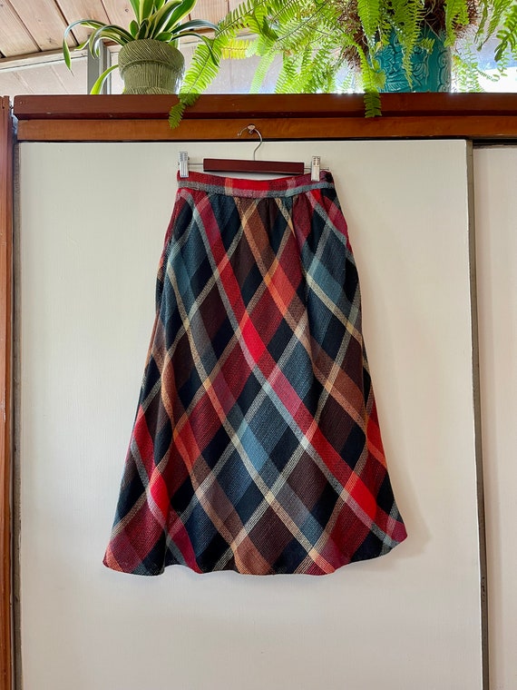 Vintage 80’s colorful plaid skirt textured cotton… - image 9