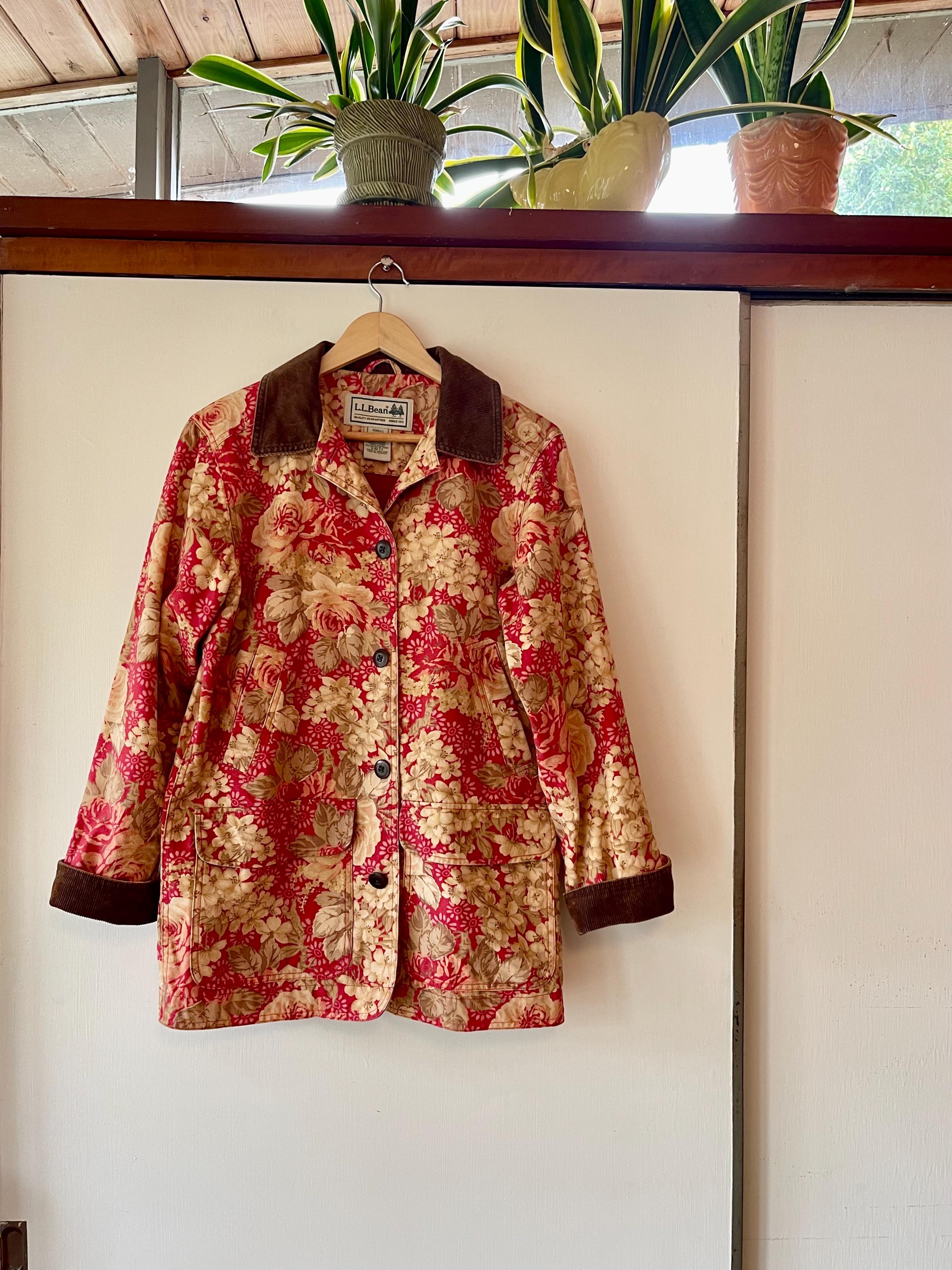 Vintage 90's L.L. Bean Floral Chore Coat Barn Jacket Brown