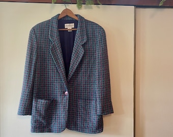 Vintage 90s Plaid Cropped Blazer | Yellow Black Red