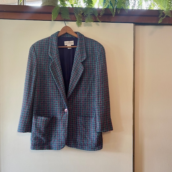 Vintage 90’s Liz Claiborne Collection colorful tweed wool blazer size 12 petite