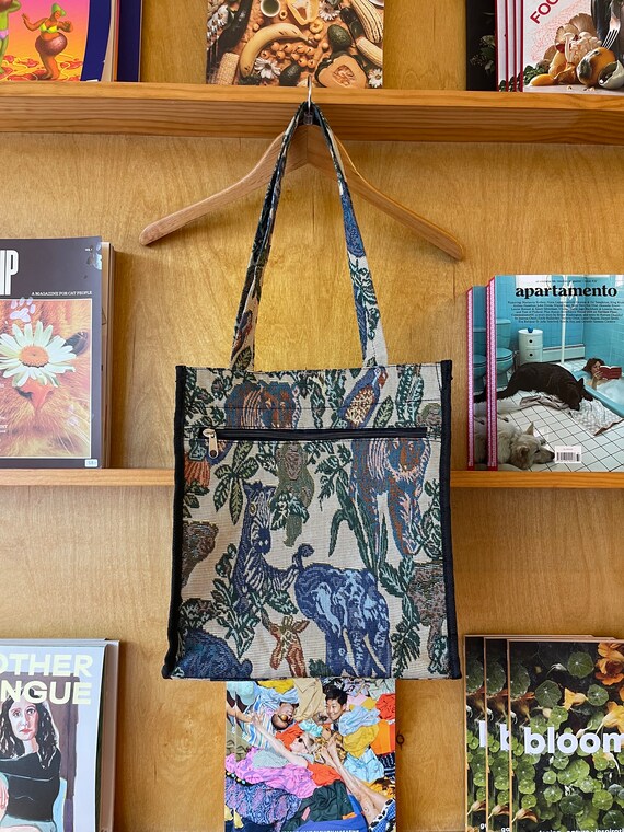 Vintage 90’s Tapestry Jungle Animals Small Tote B… - image 2