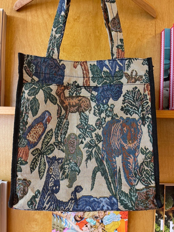 Vintage 90’s Tapestry Jungle Animals Small Tote B… - image 8