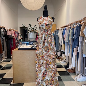 1970&#39;s Women&#39;s Halter Maxi Dress Size XS Floral Open Back bohemian Hippie