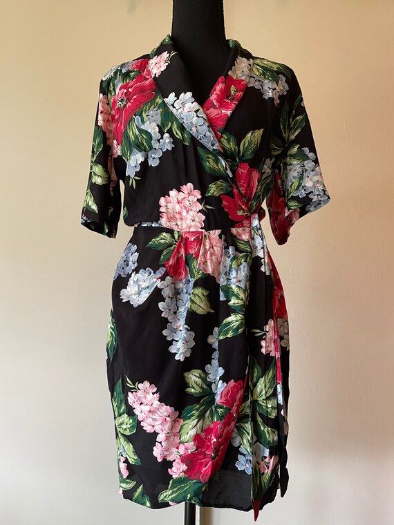 Vintage 90’s Carol Anderson wrap dress dark flora… - image 2