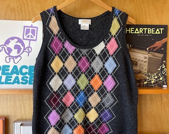 Vintage 90s Talbots colorful argyle sweater vest wool blend size M