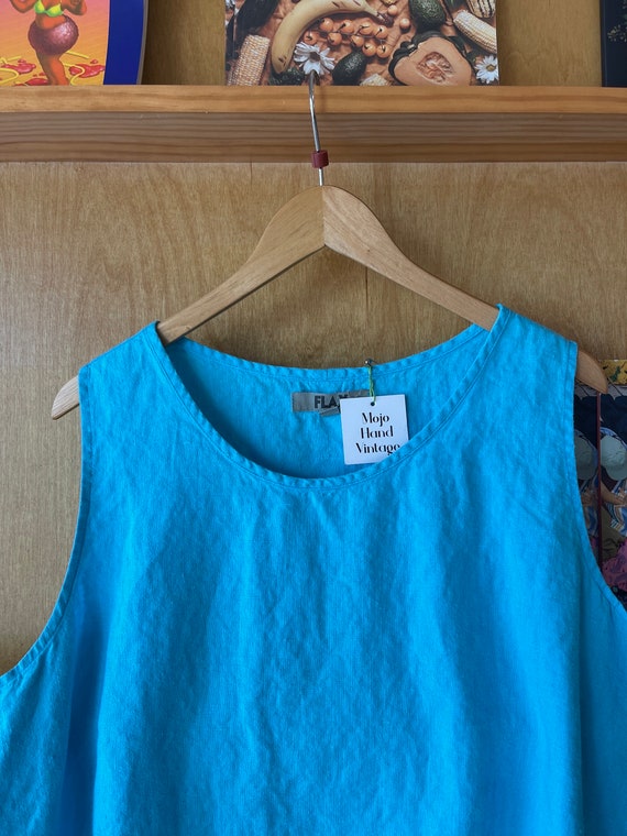 Vintage FLAX Turquoise Linen sleeveless blouse Si… - image 8