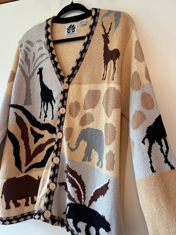 Vintage 90’s Safari Animal Cardigan Sweater size … - image 10