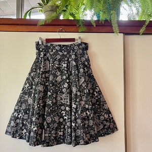 Vintage 1950's Handmade Novelty Print Farm Themed Fit and Flare Cotton Skirt Size S