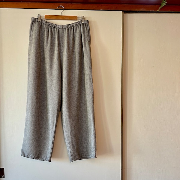 Vintage FLAX cropped wide leg gray pants wool blend size L