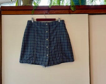 Vintage 90’s chambray blue plaid mini skort cotton 30” waist by STAMPEDE