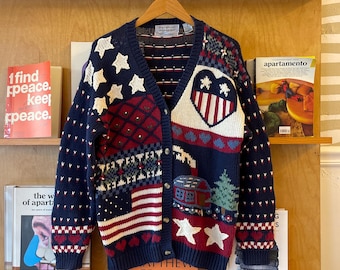 Vintage Cardigan - Star Cardigan - Size Medium - America Sweater