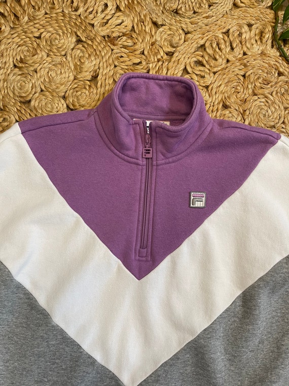 Vintage 90’s FILA Sweatshirt purple white gray si… - image 8