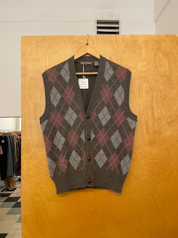 Vintage 90’s Argyle sweater vest size M Grandpa S… - image 2