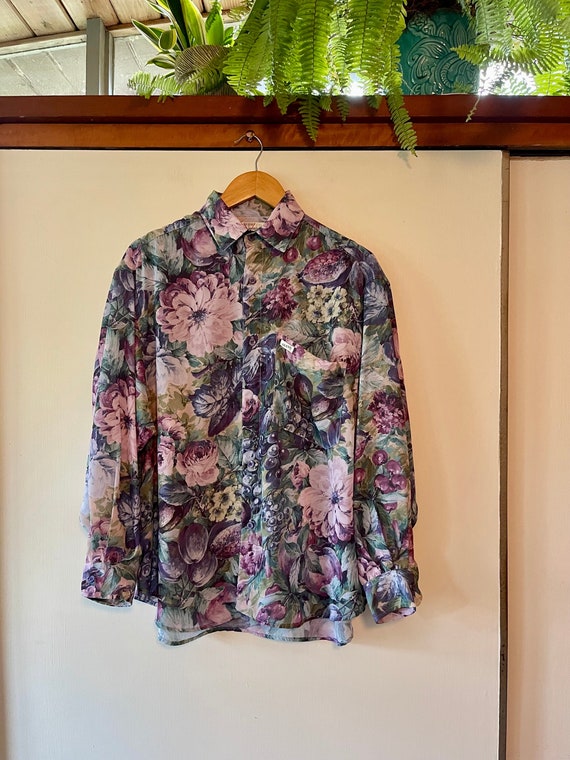 Vintage 80’s GUESS Sheer Fruit & Floral Button Up 