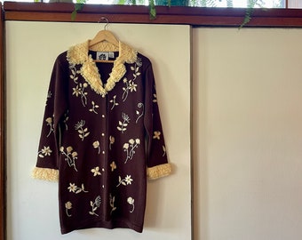 Vintage 90’s Dandelion Floral Embroidered Long Cardigan Sweater size S Storybook Knits