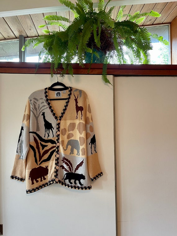 Vintage 90’s Safari Animal Cardigan Sweater size … - image 8